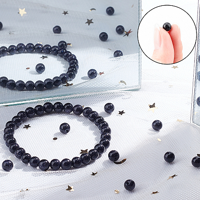 CHGCRAFT 4 Strands Synthetic Blue Goldstone Beads Strands, Round