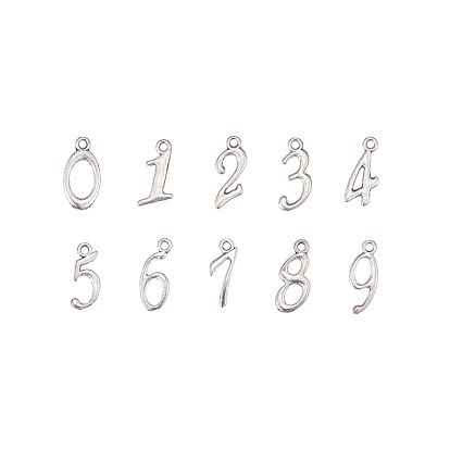 100Pcs Tibetan Style Alloy Pendant Sets, Including Number 0~9