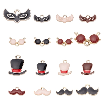 48Pcs 4 Style Eco-Friendly Golden Zinc Alloy Pendants, with Enamel, Cadmium Free & Nickel Free & Lead Free, Glasses & Moustache & Top Hat & Mask