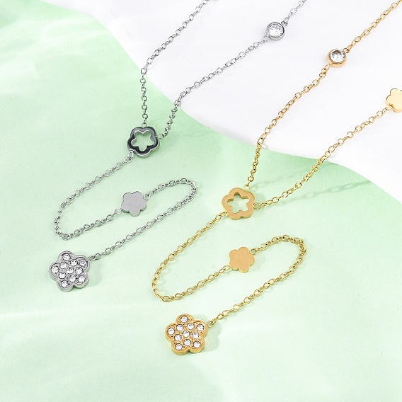 304 ожерелья из нержавеющей стали с кристаллами и стразами в виде цветов, ионное покрытие (ip)