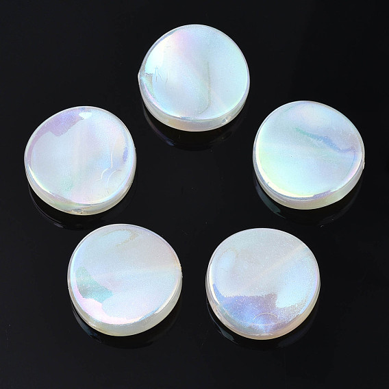 Rainbow Iridescent Plating Acrylic Beads, Glitter Beads, Flat Round