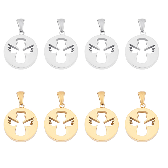 Pendentifs en acier inoxydable, creux, polissage manuel, plat rond avec l'ange