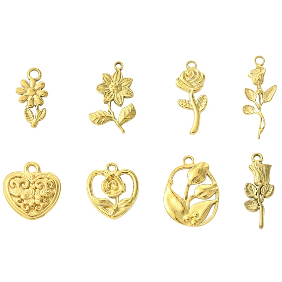 8 шт 8 стили 304 подвески из нержавеющей стали, цветочный шарм