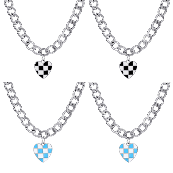 4 шт. 2 цвета сплава эмаль клетчатое сердце кулон железные ожерелья, платина