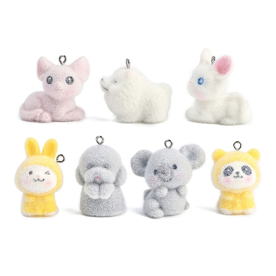 Подвески из флокированной смолы с животной тематикой, с платиновым тоном железная петля