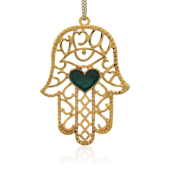 Кулоны, эмаль, сплав, золотистые , hamsa рука / рука fatima / рука miriam с сердцем, 77x53x3 мм, отверстие : 3 мм