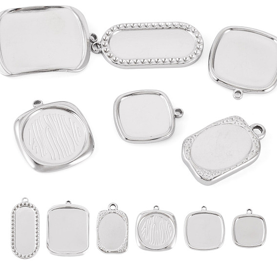 6шт 6 стили 304 настройки подвески из нержавеющей стали кабошон, ионное покрытие (ip), прямоугольник и овал