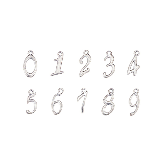 100Pcs Tibetan Style Alloy Pendant Sets, Including Number 0~9