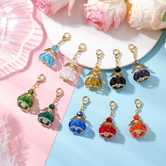 Подвесные украшения из стеклянных бусин и сплава в виде ангела, застежка-лобстер для украшений на сумке