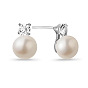 SHEGRACE Classic 925 Sterling Silver Ear Studs, with Freshwater Pearl and AAA Cubic Zirconia, Platinum, 12mm, Pin: 0.7mm