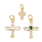 Латунные микро проложить кубического циркония подвески, крест прелести, без кадмия и без свинца, реальный 18 k позолоченный