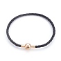 Braided Leather Cord Bracelet Making, with Brass Clasps, Golden