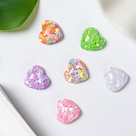 Transparent Resin Heart Cabochons with Sequins, DIY Jewelry Material Accessories