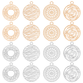 80шт. 4 стильные долговечные позолоченные латунные филигранные подвески, плоский круглый шарм