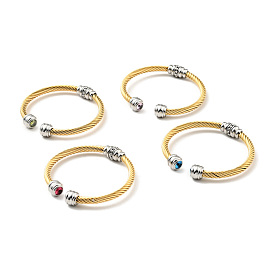 Rhinstone Open Cuff Bangle, Golden 304 Stainless Steel Jewelry for Women