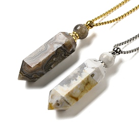 Colliers pendentifs en agate mexicaine naturelle avec flacon de parfum, 304 colliers en chaîne en acier inoxydable pour femmes