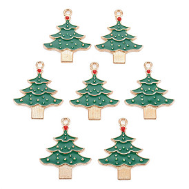 Alloy Enamel Pendants, Cadmium Free & Lead Free, Christmas Trees, Light Gold