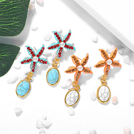 Oceanic Vacation Starfish Earrings - Trendy, Unique, Turquoise Ear Jewelry.