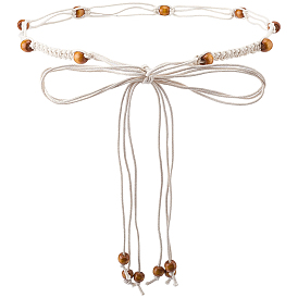 1 шт. пояса из вощеного шнура в этническом стиле, плетеные из веревки, пояс с кисточками, узел на талии, тонкие ремни с круглыми деревянными бусинами