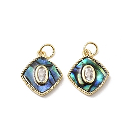 Латунные микро проложить кубического циркония подвески, ромб, с ракушкой пауа и эпоксидной смолой, стойки покрытие, долговечный, без свинца и без кадмия, с целью перехода в кольце