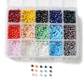 15 couleurs de perles de verre galvanisées, couleur unie opaque, de couleur plaquée ab , facette, rondelle