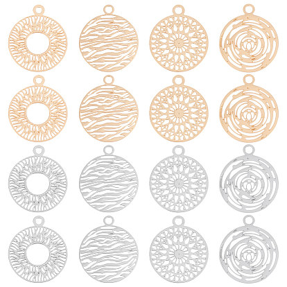80шт. 4 стильные долговечные позолоченные латунные филигранные подвески, плоский круглый шарм