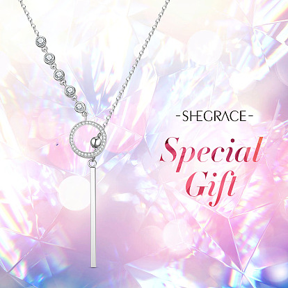 SHEGRACE 925 Sterling Silver Pendant Necklaces, with Grade AAA Cubic Zirconia and Cable Chains