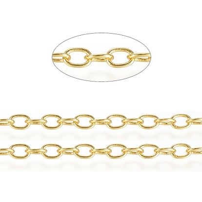 Brass Cable Chains, Soldered, with Spool, Flat Oval, Long-Lasting Plated