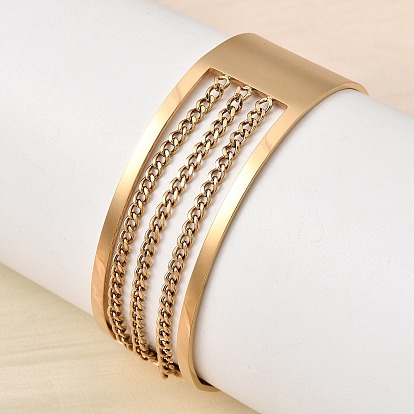 304 Браслеты-манжеты из нержавеющей стали с несколькими цепочками, широкие браслеты для женщин