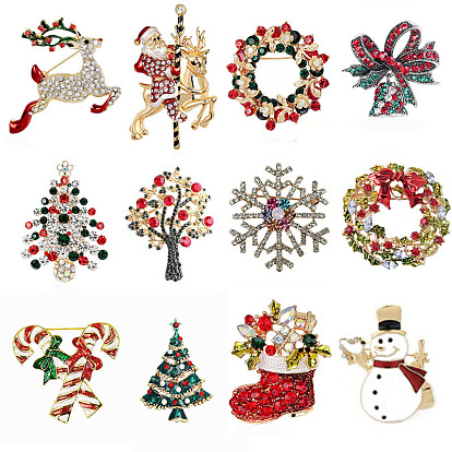Christmas Brooch Cane Reindeer Snowflake Snowman Wreath Bell Boot Pin Corsage.