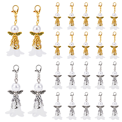 60 шт. 2 цвета ангел АБС пластик искусственный жемчуг и акриловые подвесные украшения, Сплав с застежками когтя омара
