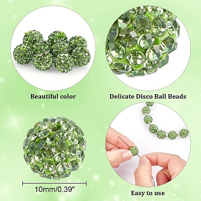 Pave Disco Ball Beads, Polymer Clay Rhinestone Beads, Round, PP13(1.9~2mm), 6 Rows Rhinestone, 10mm, Hole: 2mm