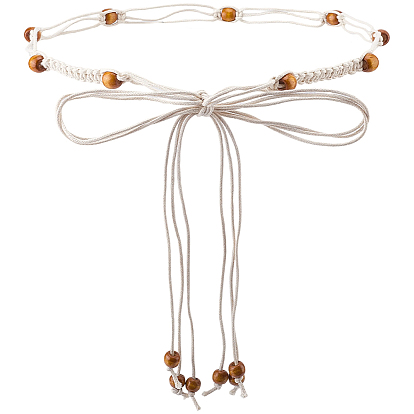 1 шт. пояса из вощеного шнура в этническом стиле, плетеные из веревки, пояс с кисточками, узел на талии, тонкие ремни с круглыми деревянными бусинами