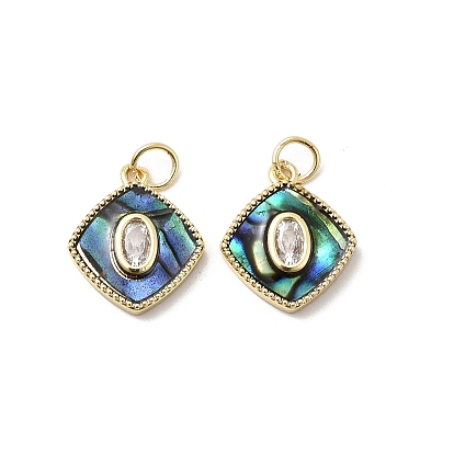 Латунные микро проложить кубического циркония подвески, ромб, с ракушкой пауа и эпоксидной смолой, стойки покрытие, долговечный, без свинца и без кадмия, с целью перехода в кольце