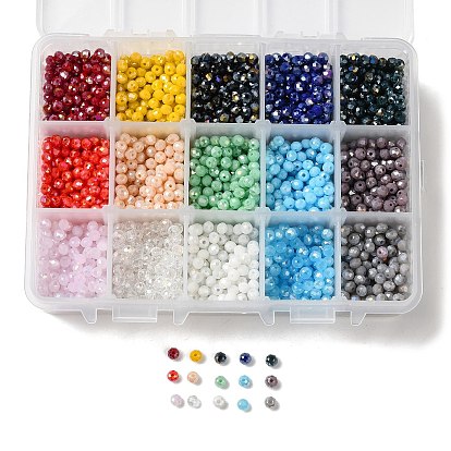 15 couleurs de perles de verre galvanisées, couleur unie opaque, de couleur plaquée ab , facette, rondelle
