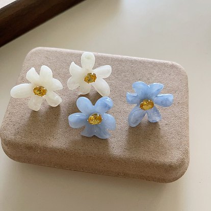 Pendientes de resina y diamantes de imitación para mujer, flor