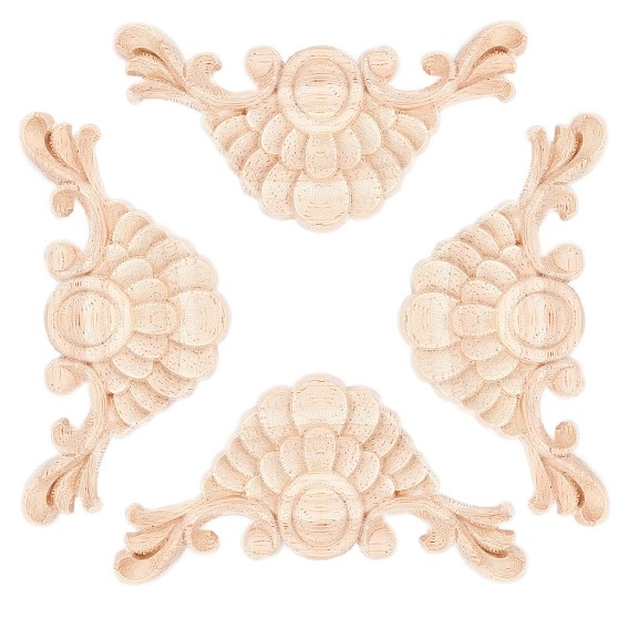 Резная накладка из натурального дерева, неокрашенная накладка мебель украшения дома, цветок