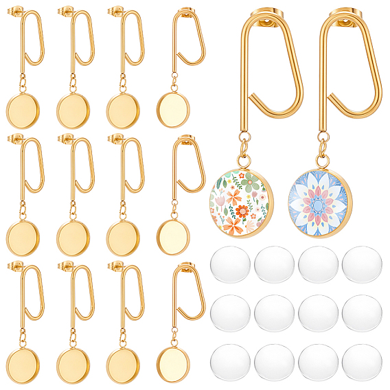 DIY Earring Making Kits, including Flat Round 304 Stainless Steel Stud Earring Findings and Glass Cabochons