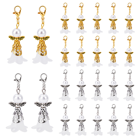 60 шт. 2 цвета ангел АБС пластик искусственный жемчуг и акриловые подвесные украшения, Сплав с застежками когтя омара
