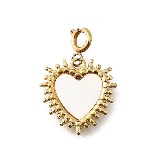 Сердце 304 подвесные украшения из нержавеющей стали, с белой ракушкой и пружинными застежками, ионное покрытие (ip)