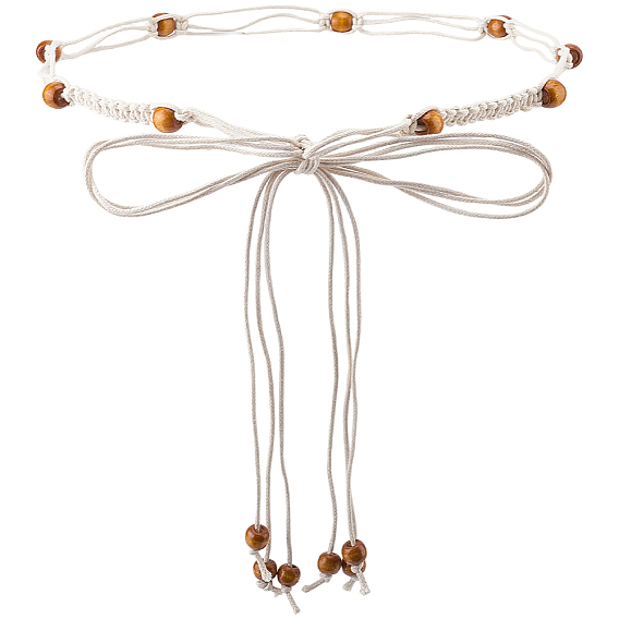 1 шт. пояса из вощеного шнура в этническом стиле, плетеные из веревки, пояс с кисточками, узел на талии, тонкие ремни с круглыми деревянными бусинами