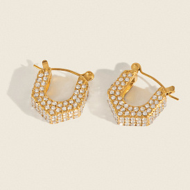 304 U-образные серьги-кольца из нержавеющей стали, со стразами