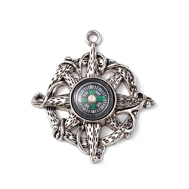 Alloy Pendants, Cadmium Free & Lead Free, Flat Round with Compass Charm