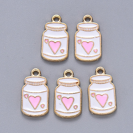 Alloy Enamel Pendants, Cup, Light Gold with Heart