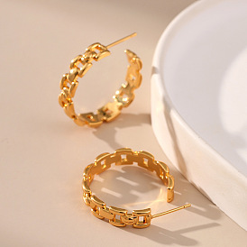 18K Gold Plated Chain Design Circle Earrings - Elegant, Personalized, Sterling Silver.