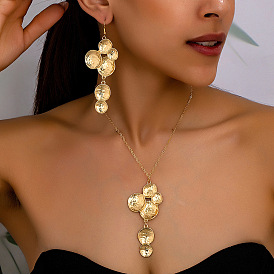 Ожерелья и серьги-подвески из сплава с плоским круглым кулоном-кисточкой для женщин