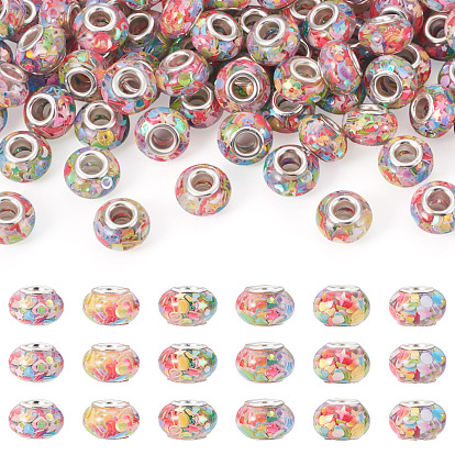 100шт. смоляные и пластиковые пайетки, европейские бусины, бусины с большим отверстием, с латунными сердечниками с серебряным покрытием, рондель