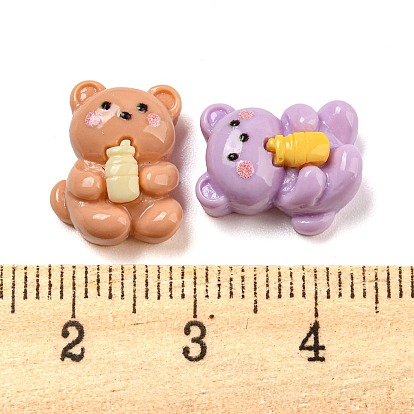 Opaque Resin Decoden Cabochons, Bear with Baby Bottle