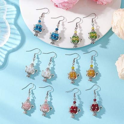 Серьги с подвесками из стеклянного бисера, чайник-оберег, с окрашенным натуральным малазийским нефритом и 304 крючками для сережек из нержавеющей стали, античное серебро