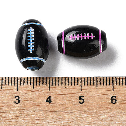 Spray Printed Opaque Acrylic European Beads, Large Hole Beads, Rugby